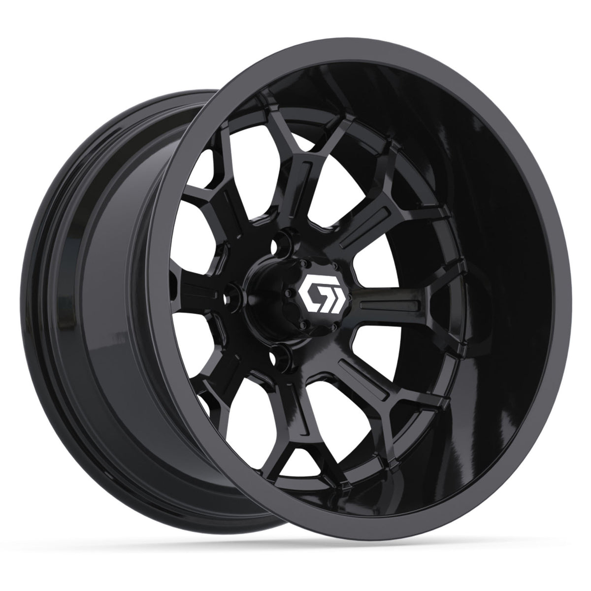 GTW Assault 15in Golf Cart Wheel Gloss Black Ultra-Wide Deep Dish - Fits Club Car EZGO Yamaha